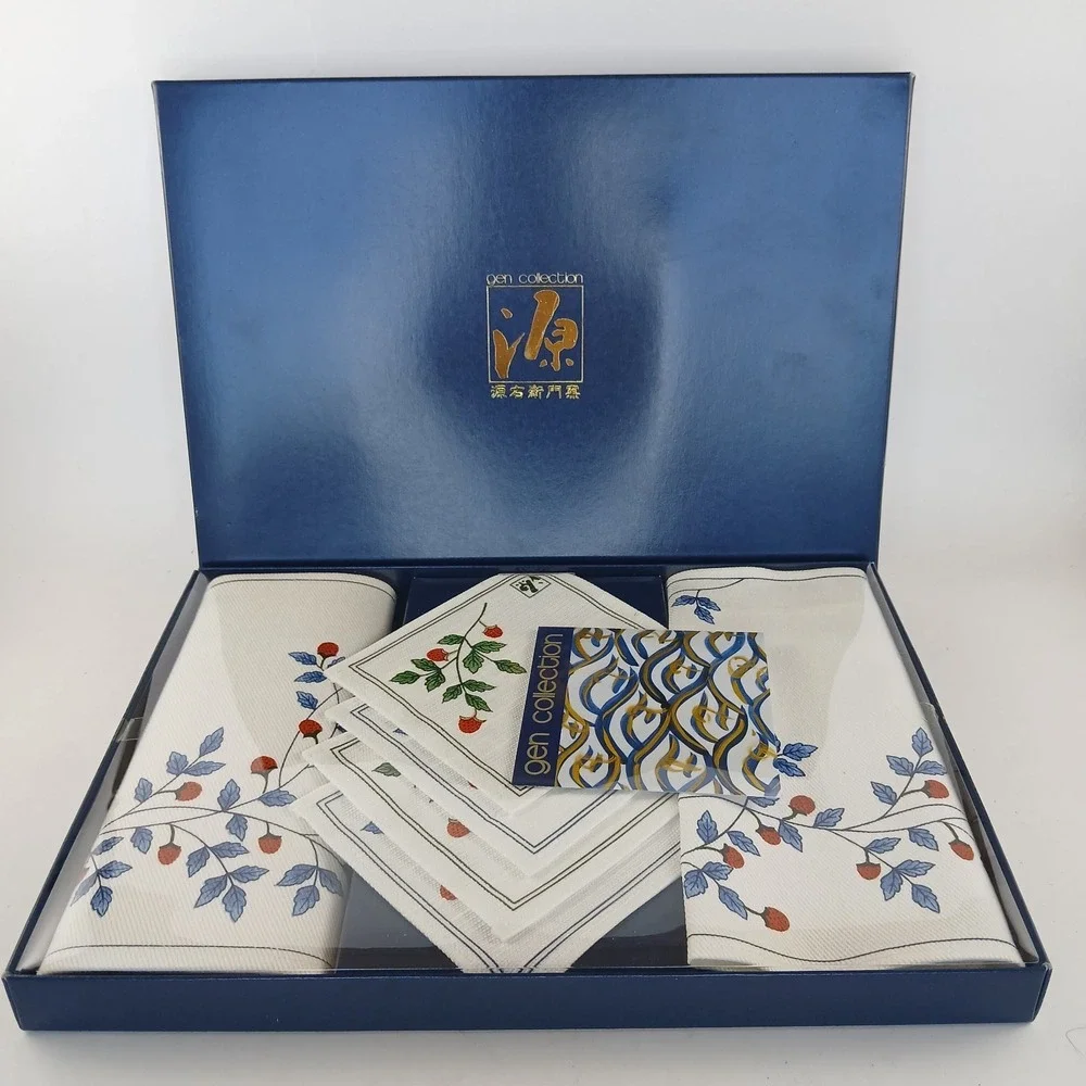 Gen Collection Japanese Tea Ritual 2 Placemat and 4 Coasters Wild Strawberry Vtg